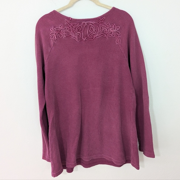 Soft Surroundings Camden Waffle Knit Embroidered Long sleeve Top Purple Large PL - Picture 4 of 6